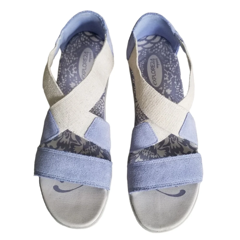 Easy Spirit Explore24 Womens Size 9.5 N Blue Strappy Low Wedge Sandals ESMATILDE_10